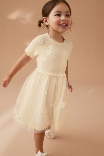 Ecru 2-In-1 Embroidered Mesh Occasion Dress (3mths-7yrs)
