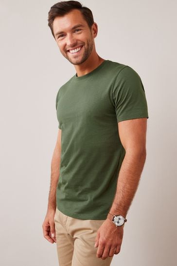 Green Dark Khaki Slim Fit Essential Crew Neck T-Shirt