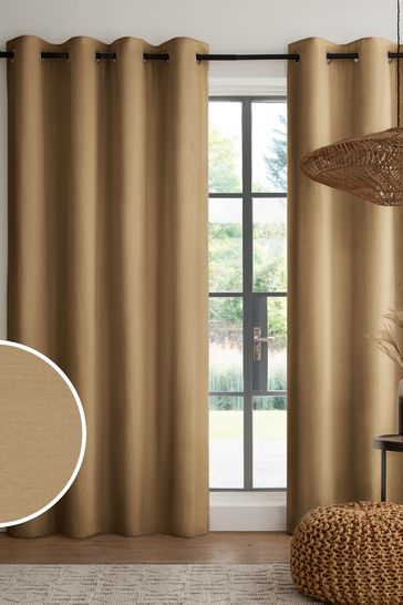 Gold Cotton Eyelet Blackout/Thermal Curtains