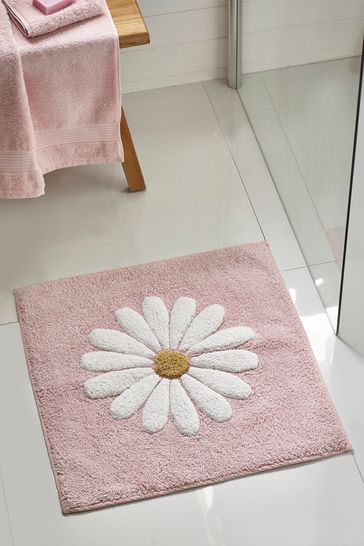 Pink Daisy 100% Cotton Shower Mat