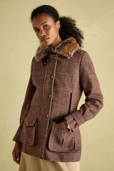 Joules Fieldcoat Luxe Brown Tweed Jacket with Removable Quilted Gilet