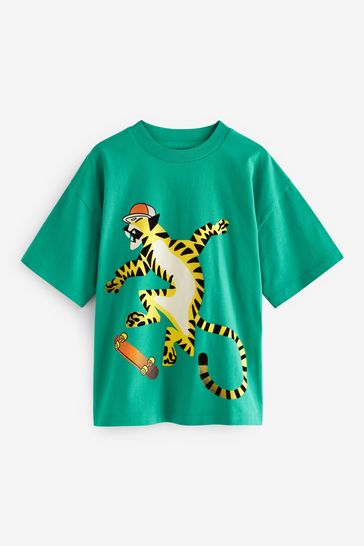 Green Tiger Skateboard Short Sleeve Graphic T-Shirt (3-16yrs)