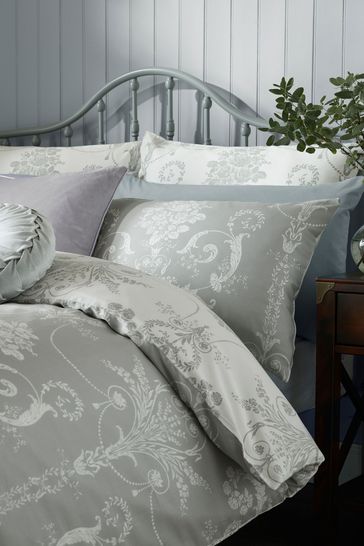 Laura Ashley Steel Cotton Sateen Josette Duvet Cover and Pillowcase Set