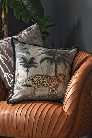 Gallery Home Grey Leopard Fringe Cushion
