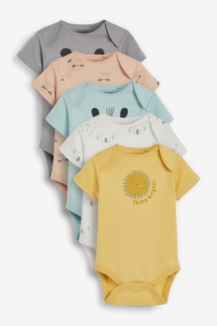 Pastel Character 5 Pack Short Sleeve Baby Bodysuits (0mths-3yrs)
