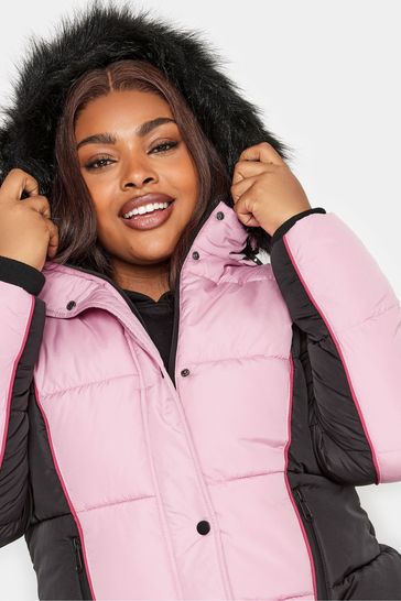Buy Yours Curve Pink Colourblock Puffa Coat from Next Luxembourg