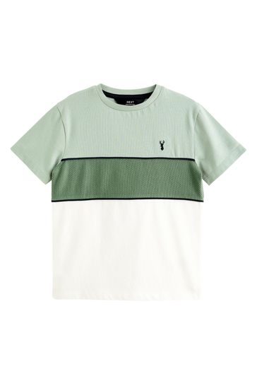 Mineral Green Textured Colourblock Short Sleeve T-Shirt (3-16yrs)