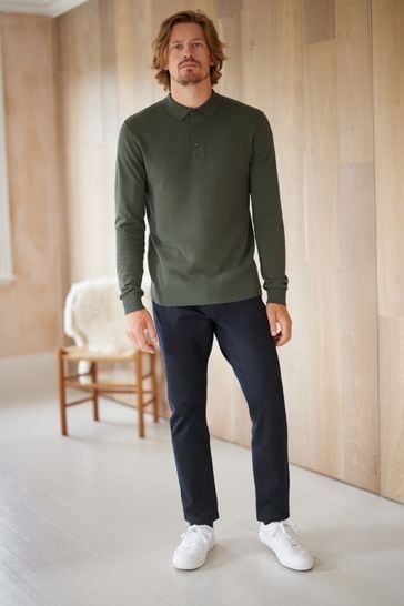 Buy Khaki Green Regular Knitted Long Sleeve Polo Shirt from Next USA