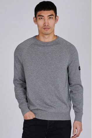 Barbour® International Grey Cotton Crew Neck Sweater