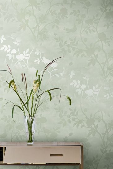 Laura Ashley Eau de Nil Eglantine Silhoutte Wallpaper Wallpaper