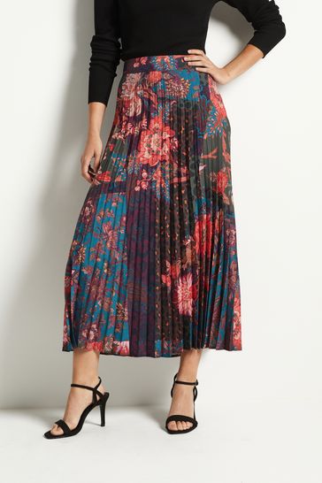 High waisted floral pleated midi skirt shop