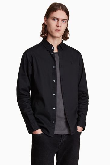 AllSaints Black Hawthorne Long Sleeved Shirt