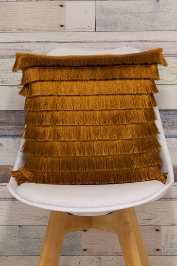furn. Gold Flicker Fringed Polyester Filled Cushion