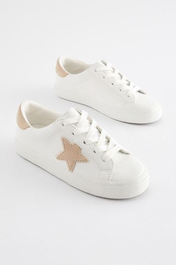 White Neutral Wide Fit (G) Star Lace-Up Trainers