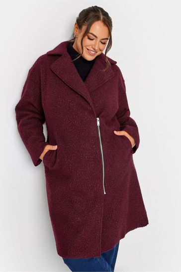 Yours Curve Red Boucle Biker Coat