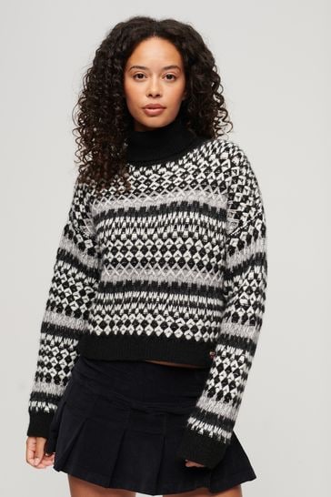 Superdry Black Roll Neck Crop Knit Jumper