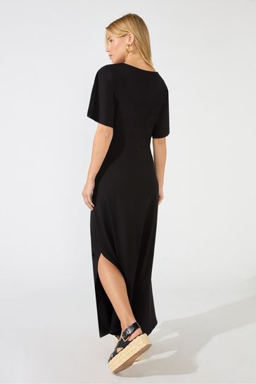 Buy Ro Zo Jersey V Neck Button Front Black Dress from Next Luxembourg