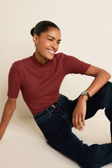 Buy Brown Half Sleeve High Neck T Shirt from Next Luxembourg