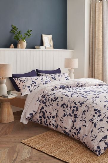 Blue/Neutral Blossom Floral 100% Cotton Printed Duvet Duvet Cover and Pillowcase Set