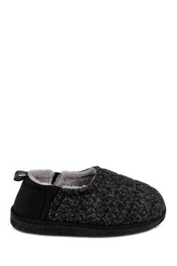 Totes Black Mens Quilted Full Back Slipper Clogs With EVA Sole