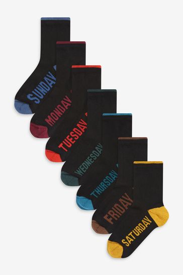Black Muted Days Of The Week 7 Pack Cotton Rich Socks