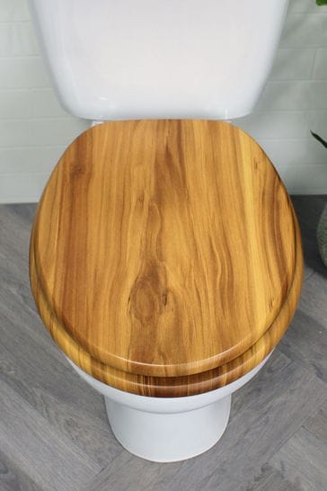 Brown wood toilet deals seat