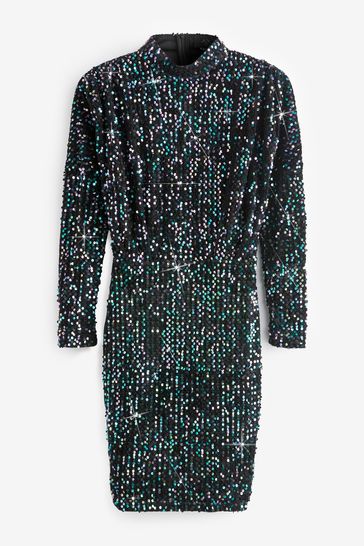 Warehouse velvet sequin online high neck dress