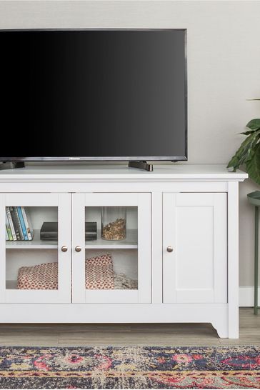 Banbury Designs White 52 Transitional Wood Glass TV Stand