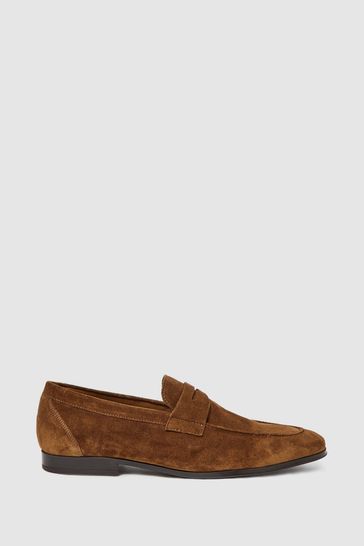 Reiss Tan Bray Suede Slip On Loafers