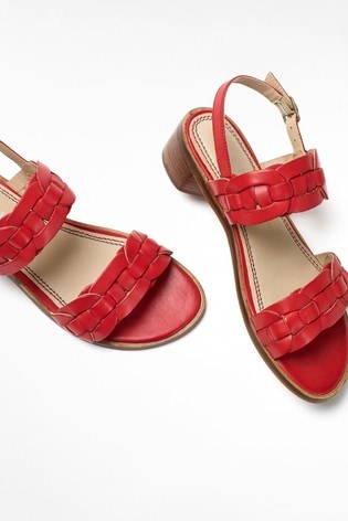 red low block heel sandals