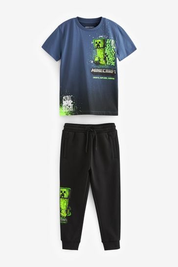 Black Minecraft T-Shirt and Joggers Set (4-16yrs)