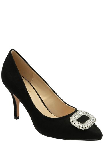 Lotus Black Stiletto Heel Court Shoes