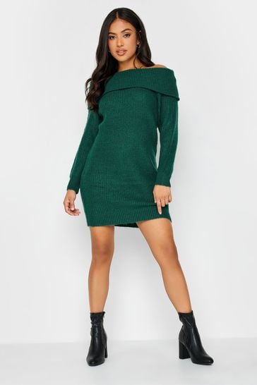 PixieGirl Petite Green Bardot Tunic Jumper Dress