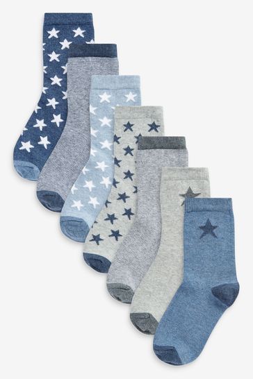 Pack de 7 pares de calcetines azules con alto contenido en algodón y diseño de estrellas