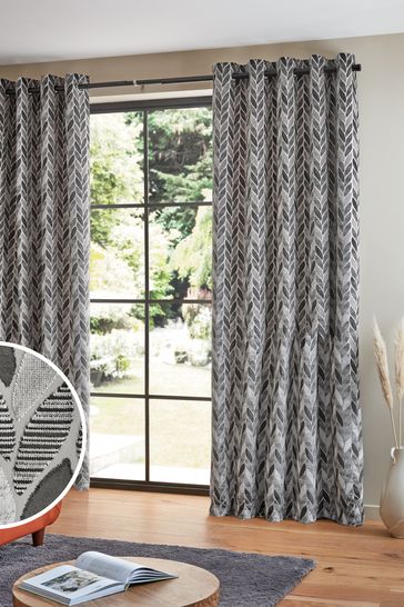 Grey Collection Luxe Velvet Leaf Eyelet Curtains