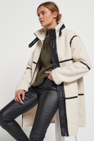 Buy Teddy Faux Leather Trim Detail Coat From Next Ireland