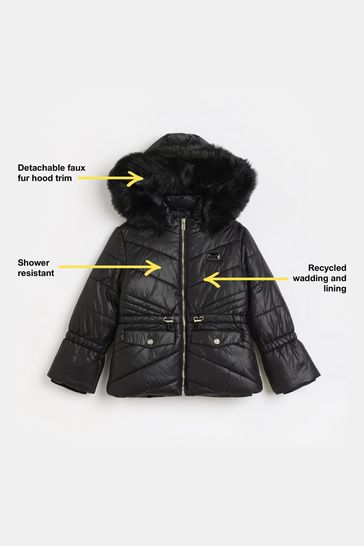 River island girls black coat discount
