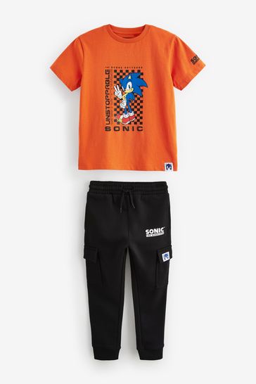 Orange/Black Licensed Sonic T-Shirt And Jogger Set (3-16yrs)