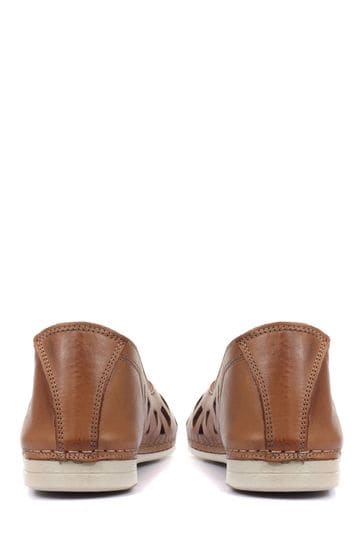 Buy Pavers Womens Tan Cream Cut Out Leather Ballerina Pumps from