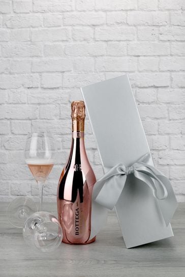Le Bon Vin Rose Gold Sparkling Wine In Silver Bow Gift Set