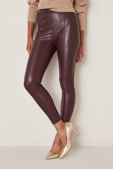 Berry Red PU Faux Leather Leggings