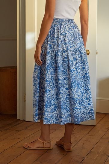 Blue floral hot sale cotton maxi skirt