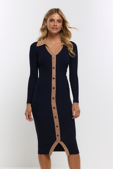 Buy River Island Blue Polo Neck Button Dress from Next Ireland