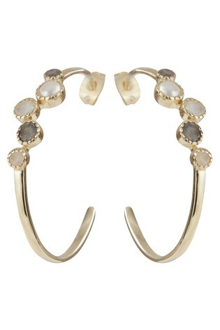 Oliver Bonas Gold Kalpi Multi Stone Hoop Earrings
