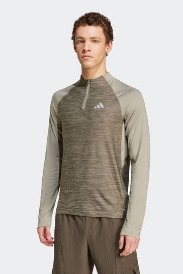 Buy adidas Green Gym Training 3 Stripes 1 4 Zip Long Sleeve Long Sleeve Top from Next Canada