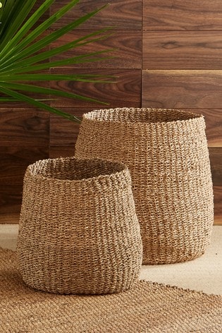 Pacific Set of 2 Natural Natural Woven Seagrass Storage Baskets