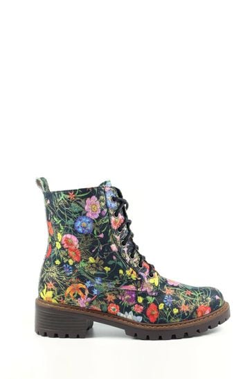 Lunar Roseville Floral Ankle Black Boots
