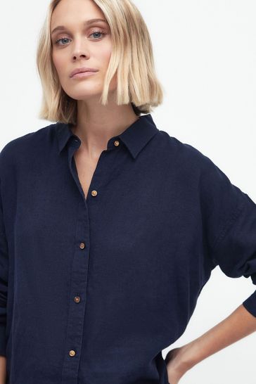 Buy Barbour Navy Hampton Relaxed Fit Linen Shirt from Next United