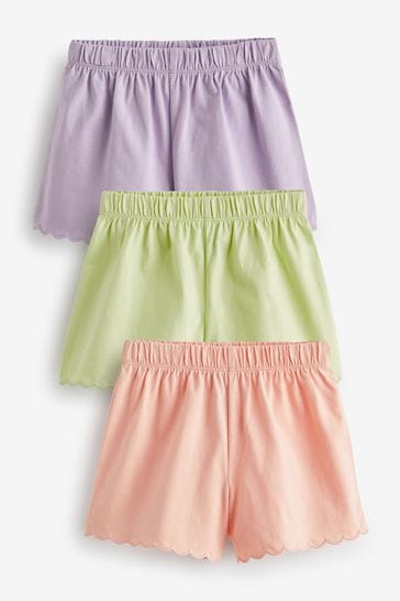 Lilac/Green/Peach 3 Pack Cotton Scallop Edge Shorts (3mths-7yrs)