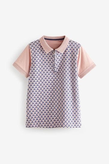 Pink Jacquard Textured Short Sleeve Polo Shirt (3-16yrs)